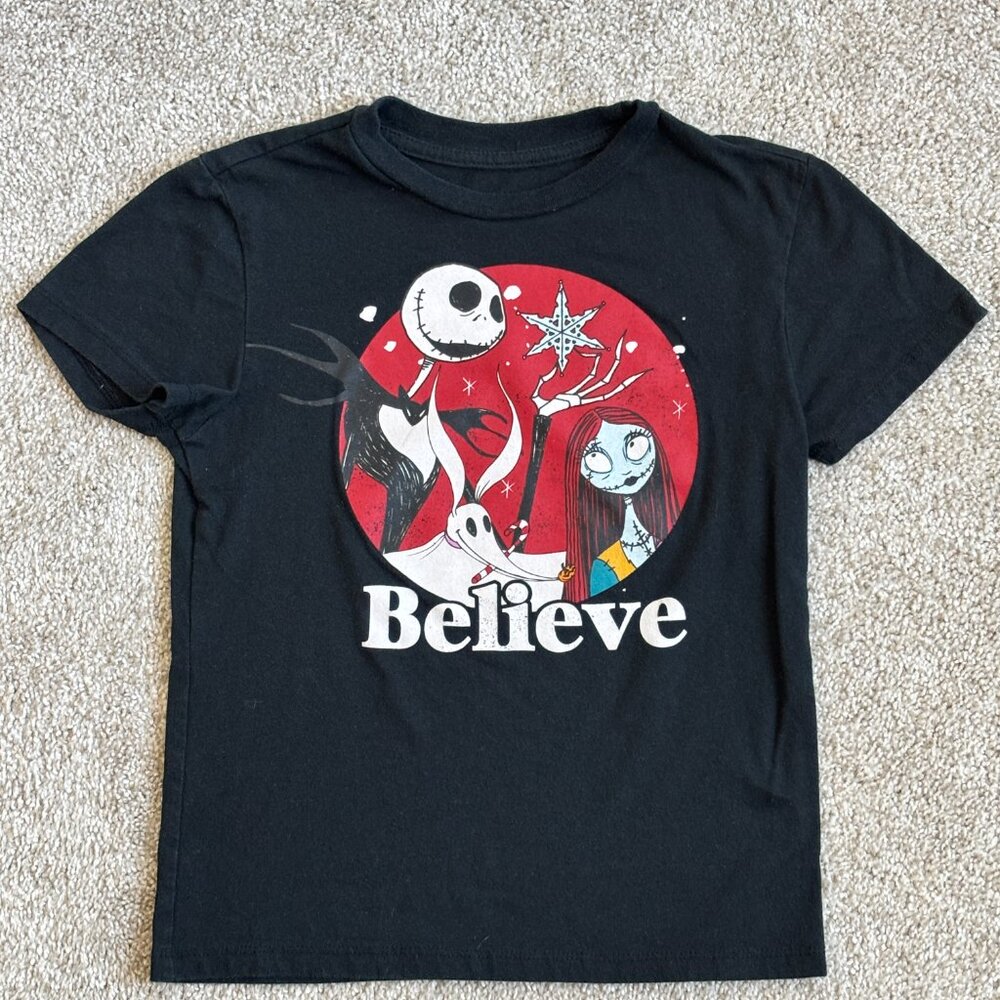 Disney Nightmare Before Christmas Kids Shirt Black Size Small Believe Christmas